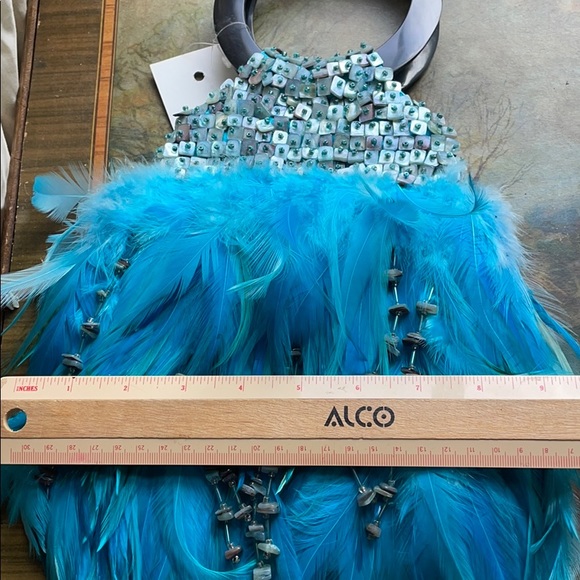 Blue coq feathers Josephine baker purse bag - Picture 15 of 17